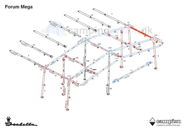 Isabella AF-stang kort tagstang til Isabella Forum i MegaFrame med bajonetkobling i begge ender