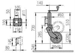 AL-KO næsehjul med 60 mm stamme klapbar hjul