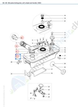 Aftømningsstuds Thetford toilet C2 - C4 - C200 bundtank