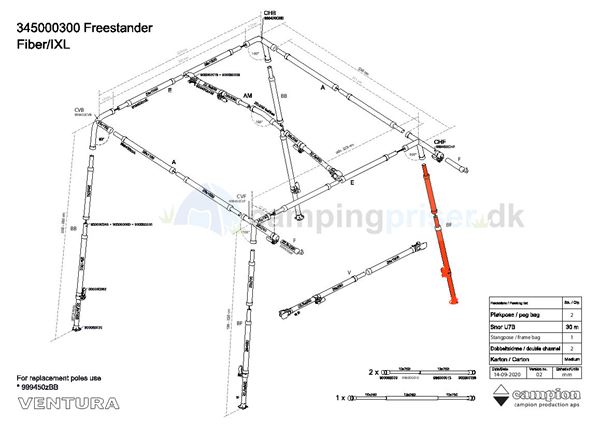 Isabella FB-stang støtteben til Ventura Freestander i IXL (fiber)