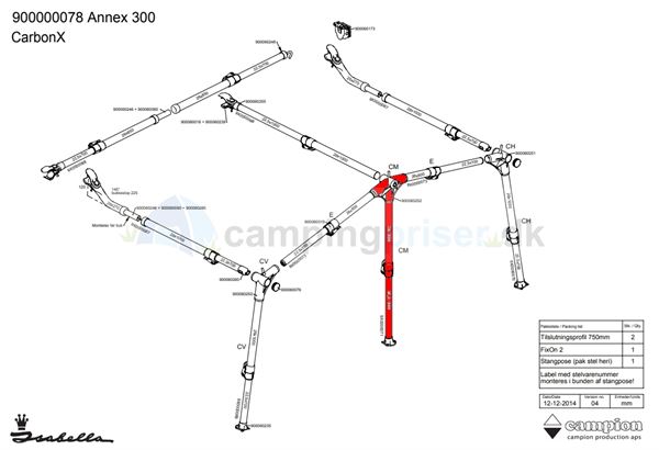 Isabella CM-stang ben i midten med IsaFix beslag til Isabella annex 300 i CarbonX 