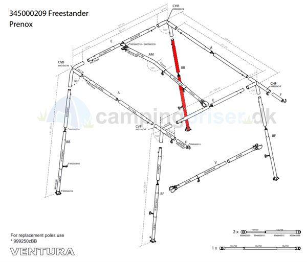 Isabella BB-stang ben til Ventura Freestander i Prenox (stål)