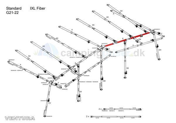 Isabella E-stang udhængsstang G21-22 til Ventura standard 250 og 300 cm. dybde i IXL fiber