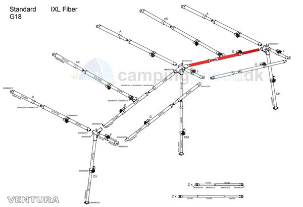 Isabella E-stang udhængsstang G18 til Ventura fortelt i IXL fiber