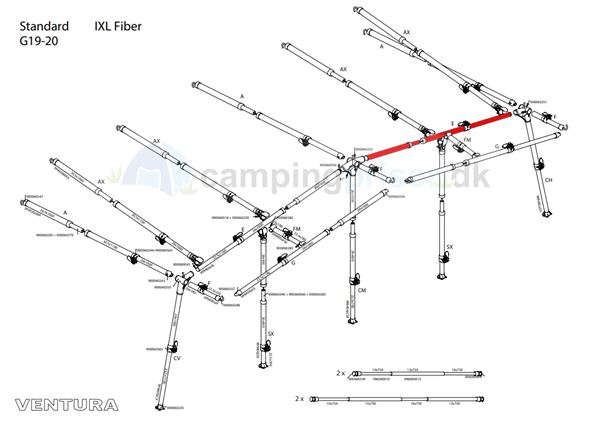 Isabella E-stang udhængsstang G19-20 til Ventura standard 250 og 300 cm. dybde i IXL fiber