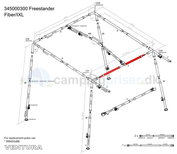 Isabella E-stang udhængsstang til Ventura Freestander i IXL fiber