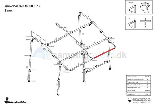 Isabella G-stang udhængsstang til Isabella Universal 360 i Zinox med T-Rex beslag