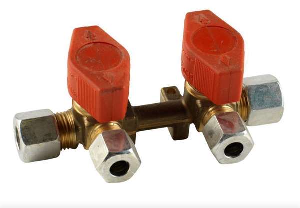 Gasblok med 2 haner 10 mm