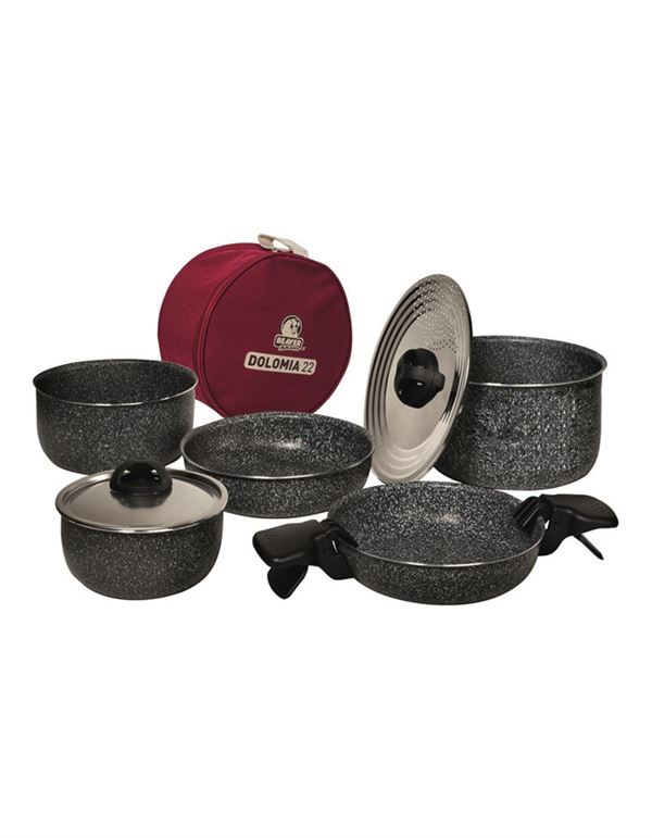 Grydesæt "Dolomia 22 " består af 9 dele - max. 4,5 l. - lavet i aluminium med non-stick belægning - incl. taske