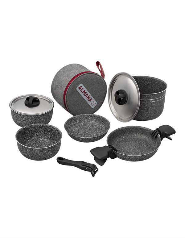 Grydesæt "Almana 20" består af 9 dele - lavet i aluminium og med non-stick belægning