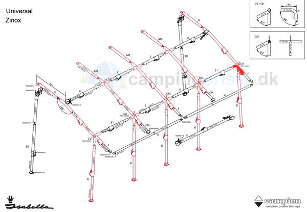 Isabella CH hjørne højre til Universal 360 og 420 i Zinox med T-Rex beslag