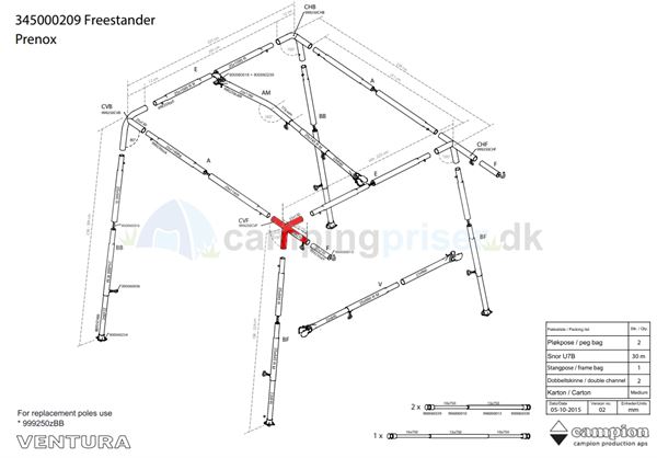 Isabella CVF-hjørne venstre til Ventura Freestander i Prenox (stål)