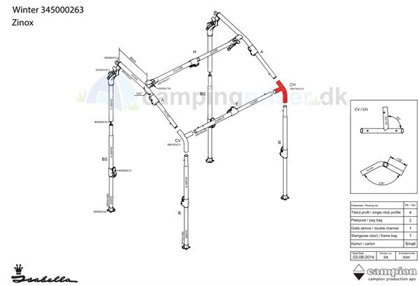 Isabella CH-stang hjørne stang til Isabella Winter telt i Zinox