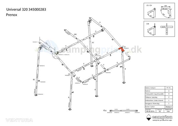 Isabella CH hjørne højre til Universal 320 i Prenox (stål)