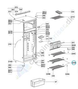 Dometic køleskab nederste og midt hylde, mål 209x442 mm, køleskabsrist