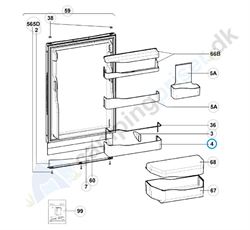 Hylde nederste til Dometic køleskabs dør, mål L 403,5 mm