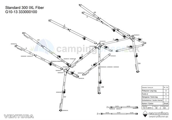 Isabella komplet stangsæt G10-13 til Ventura standard 300 cm dybde i IXL fiber