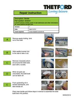 Vejledning til udskiftning af Lås / håndtag til spændering til Thetford toilet C250 -  C263
