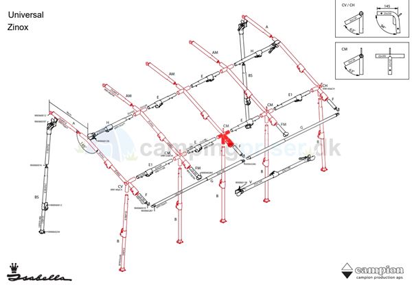 Isabella CM-kryds midterkryds til Isabella Universal 360 og 420 i Zinox med T-Rex beslag