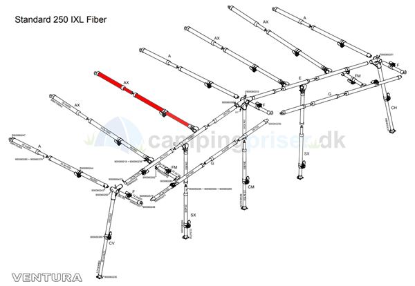 Isabella MAX-stang tagstang til Ventura standard dybde 250 i IXL fiber
