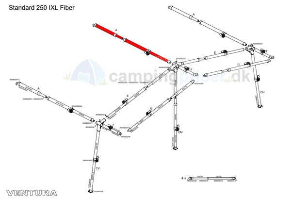 Isabella A-stang tagstang til Ventura standard dybde 250 cm i IXL fiber