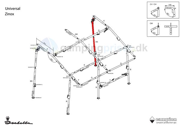 Isabella BS-stang støttestang i Zinox med T-Rex beslag