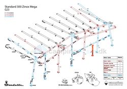 Isabella Støttestang med fod og klembeslag i Mega stel til at understøtte evt. verandastang