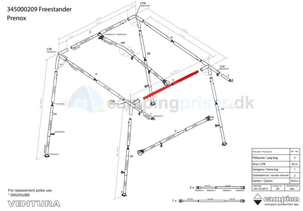 Isabella E-stang tagstang til Ventura Freestander i Prenox (stål)