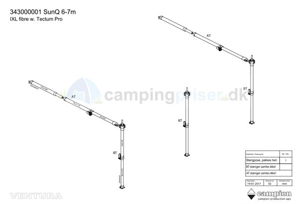 Isabella komplet stangsæt til Ventura SunQ 6-7 m. i IXL fiber