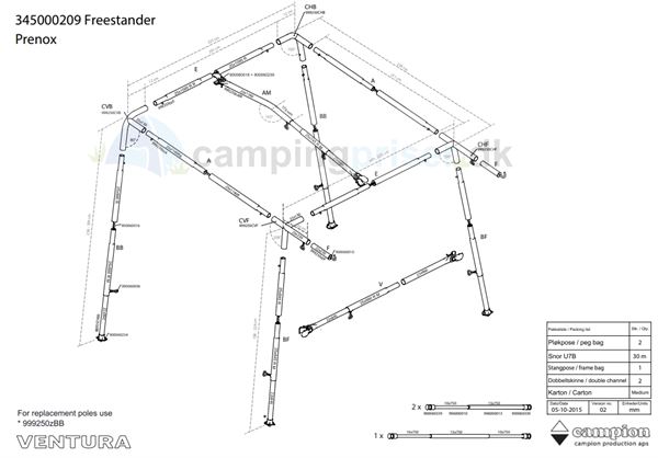 Isabella komplet stangsæt til Ventura Freestander II i Prenox (stål)