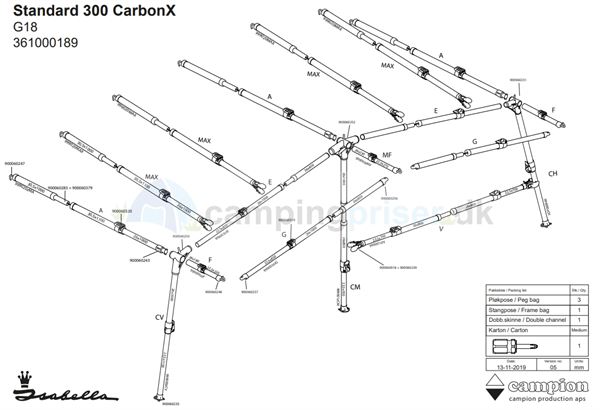 Isabella G18 CarbonX stel standard 300 - passer til a-målene 950, 962, 975 og 989