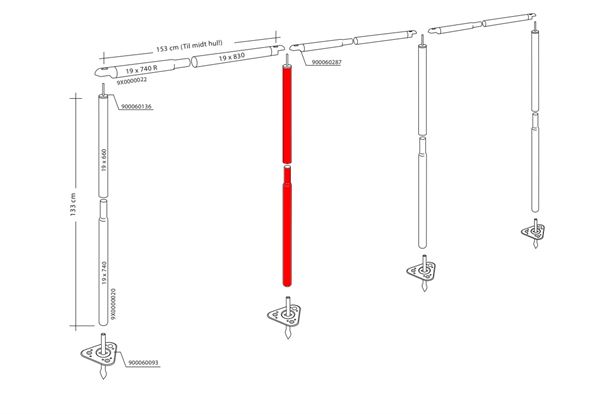 Isabella ben 130 cm høj med spids til Isabella 3-sidet læsejl Zinox