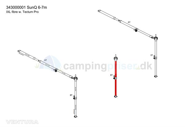 Isabella BT-stang støttestang til Ventura SunQ 6-7 meter solsejl i IXL fiber med Fixus beslag