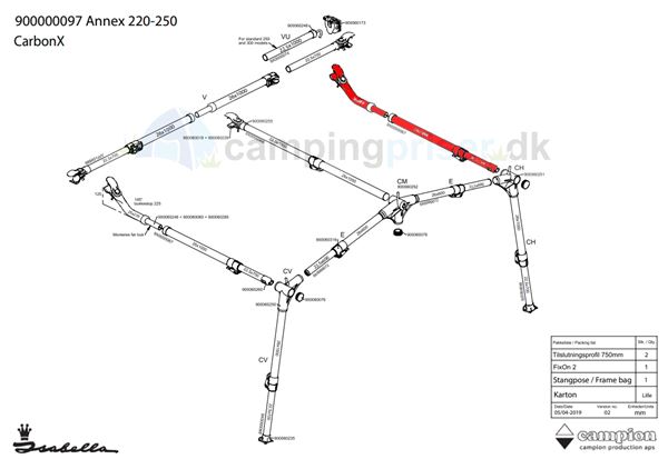 Isabella tagstang - overligger med krog og bajonetkobling til siden i Isabella Annex 220-250 i CarbonX