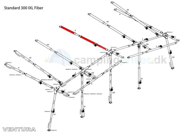 Isabella A-stang tagstang til Ventura fortelt dybde 300 i IXL fiber stel med krog og bajonetkobling
