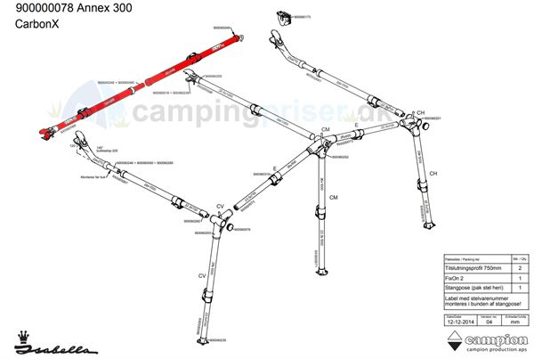 Isabella tagstang - overligger med klembeslag og krog til Isabella annex 300 i CarbonX
