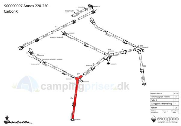 Isabella CV-stang ben til venstre side til Isabella annex 220-250 i CarbonX