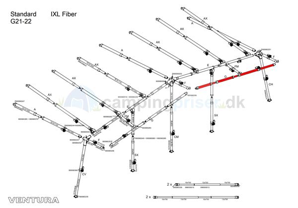 Isabella G-stang udhængsstang G21-22 til Ventura standard 250 og 300 cm. dybde i IXL fiber