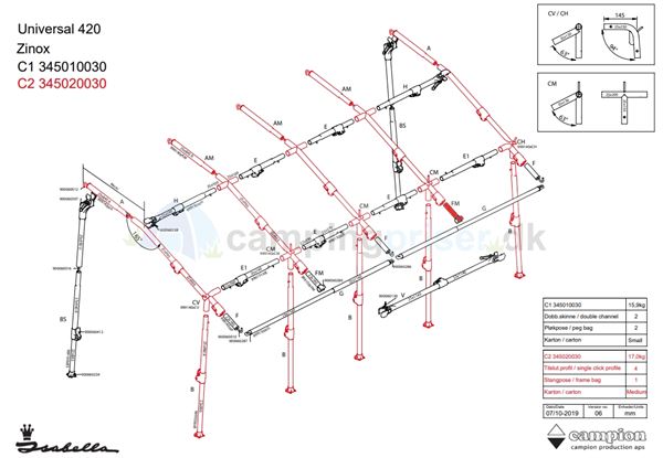 Isabella FM-stang kort udhængsstang til Isabella Universal 420 i Zinox med T-Rex beslag og gaffel kobling