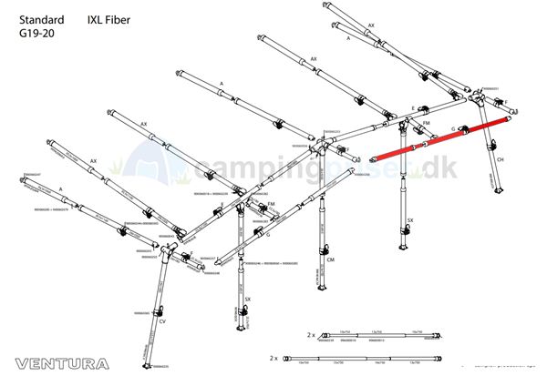 Isabella G-stang udhængsstang G19-20 til Ventura standard 250 og 300 cm. dybde i IXL fiber