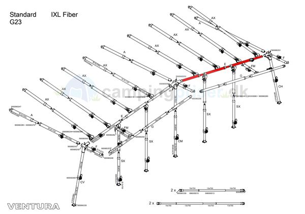 Isabella E-stang udhængsstang G23 til Ventura standard 250 og 300 cm. dybde i IXL fiber