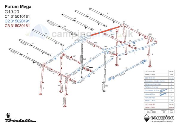 Isabella E-stang udhængsstang G19-20 til Isabella Forum i MegaFrame