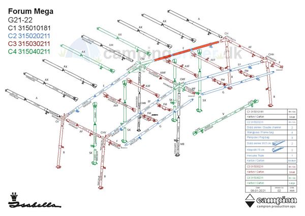 Isabella E-stang udhængsstang G21-22 til Isabella Forum i MegaFrame