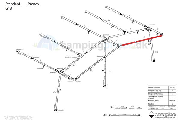 Isabella G-stang udhængsstang G18 til Ventura standard 250 og 300 cm. dybde i Prenox (stål)