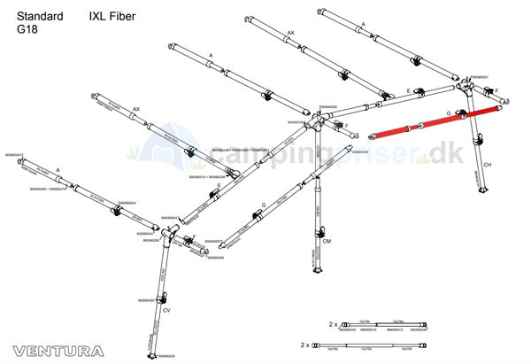 Isabella G-stang udhængsstang G18 til Ventura standard 300 cm. dybde i IXL fiber