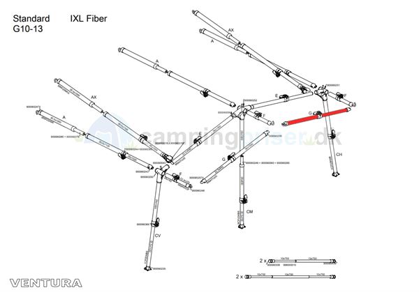 Isabella G-stang udhængsstang G10-13 til Ventura standard 250-300 cm. dybde i IXL fiber