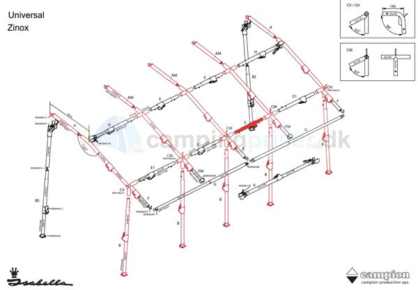 Isabella E-stang udhængsstang til Isabella Universal 420 i Zinox med T-Rex beslag