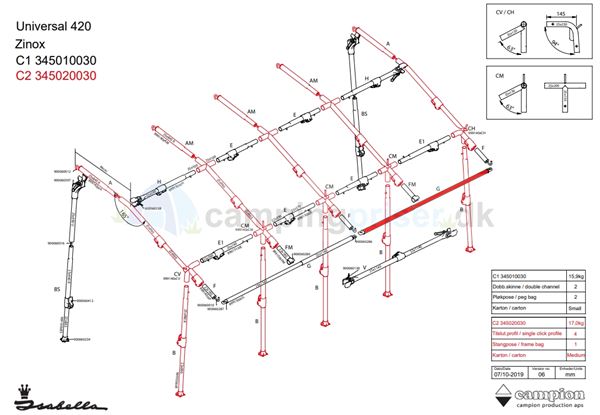 Isabella G-stang udhængsstang til Isabella Universal 420 i Zinox med T-Rex beslag