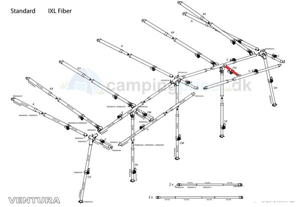 Isabella FM-stang kort udhængsstang til Ventura 250 og 300 cm. dybde i IXL fiber