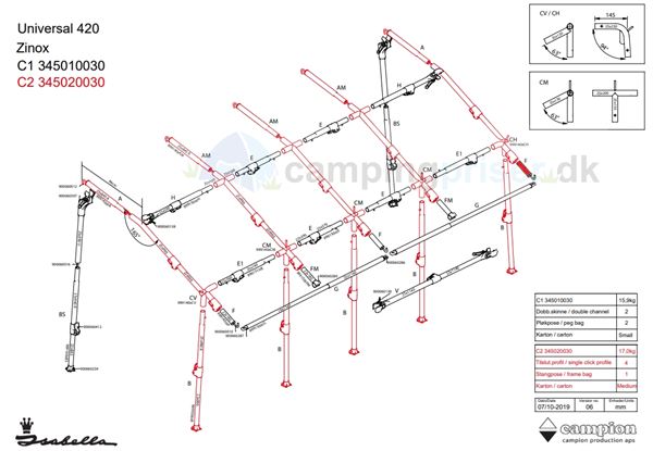Isabella F-stang udhængsstang til Isabella Universal 360 og 420 i Zinox med T-Rex beslag